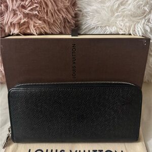 Louis Vuitton Taiga Zip Long Wallet Black With Box